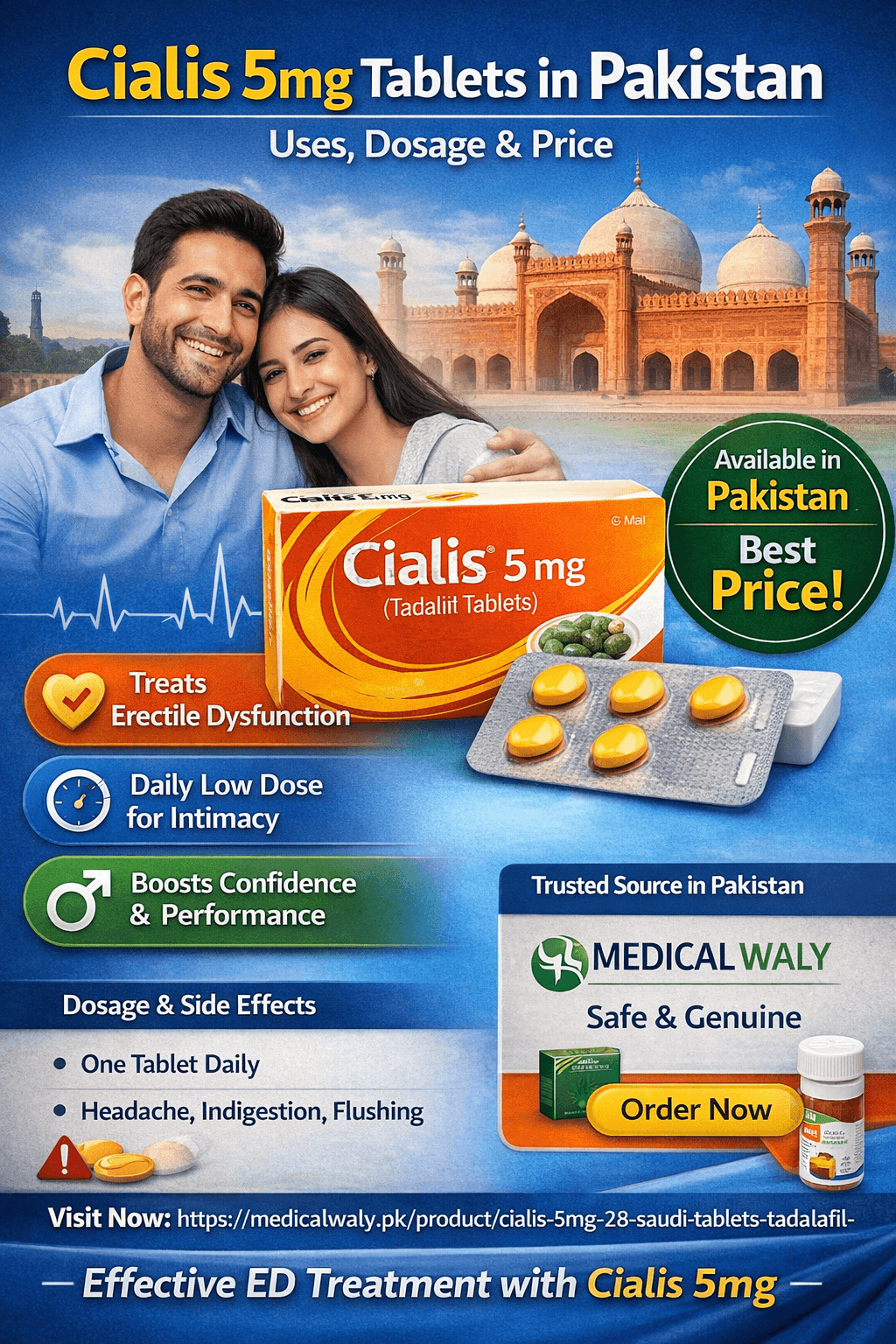 Cialis 5mg Tablets (Tadalafil) in Pakistan: Uses, Dosage & Price